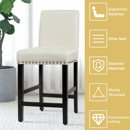 Upholstered Kitchen Chair with Rubber Wood Legs 25 Inch, Set of 2 Beige