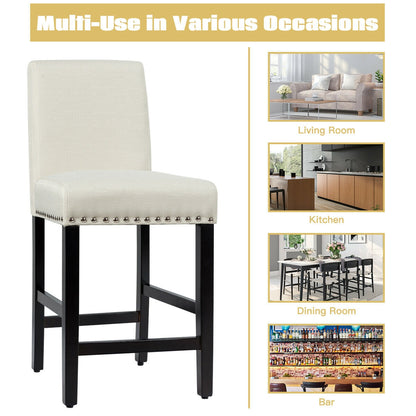 Upholstered Kitchen Chair with Rubber Wood Legs 25 Inch, Set of 2 Beige