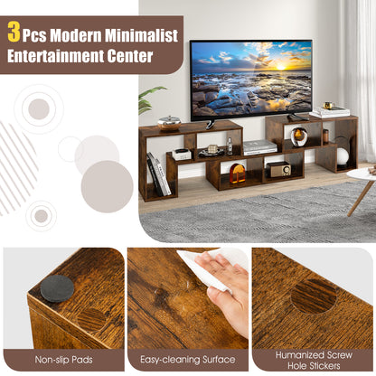 Adjustable 3-Piece TV Console with Shelves for TVs up to 65 Inch in Brown Finish