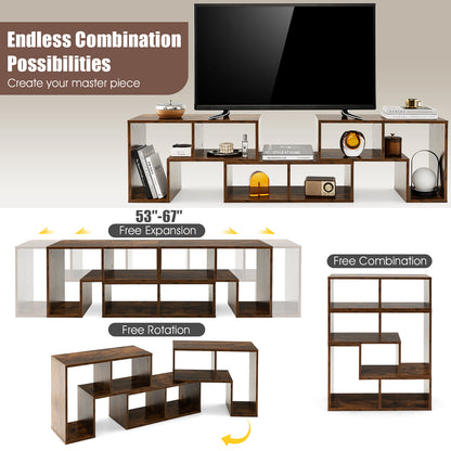 Adjustable 3-Piece TV Console with Shelves for TVs up to 65 Inch in Brown Finish