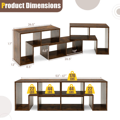 Adjustable 3-Piece TV Console with Shelves for TVs up to 65 Inch in Brown Finish
