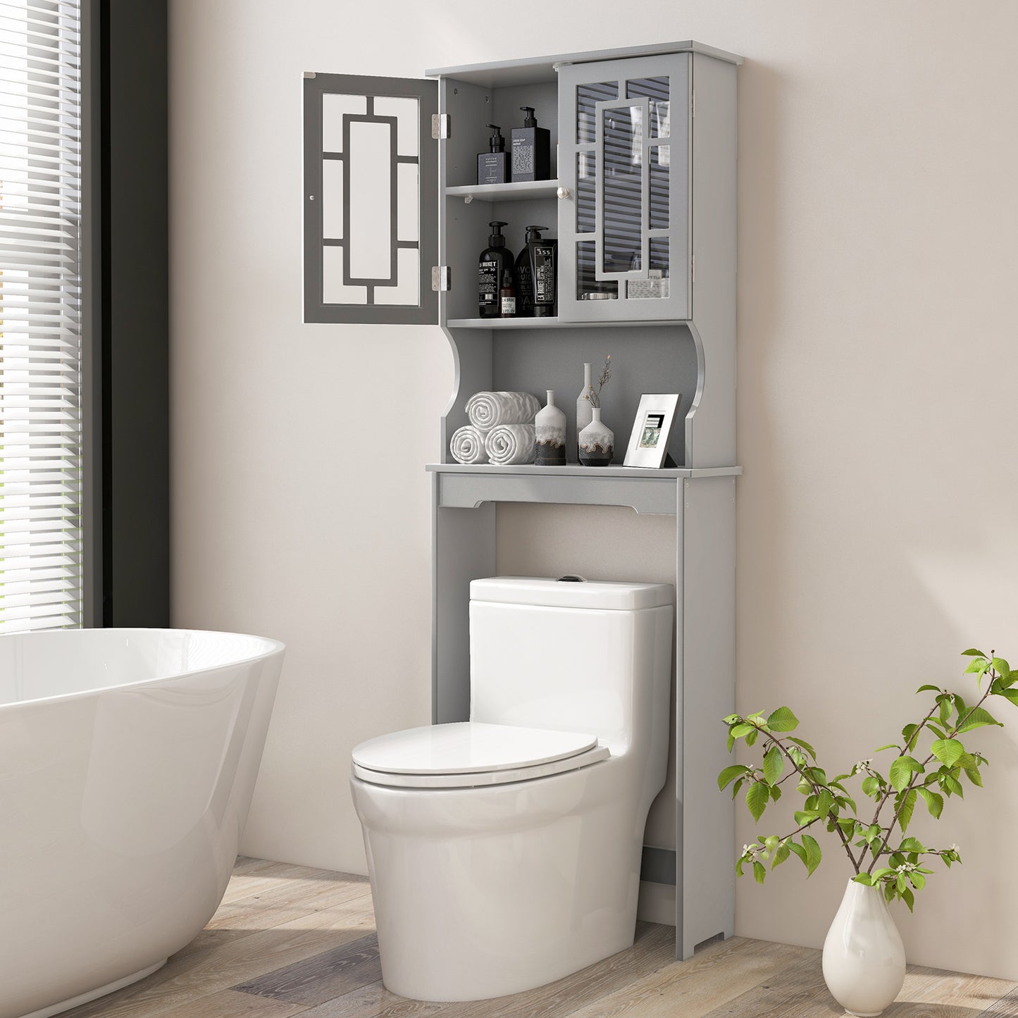 Over-the-Toilet Bathroom Spacesaver Cabinet with Door Storage
