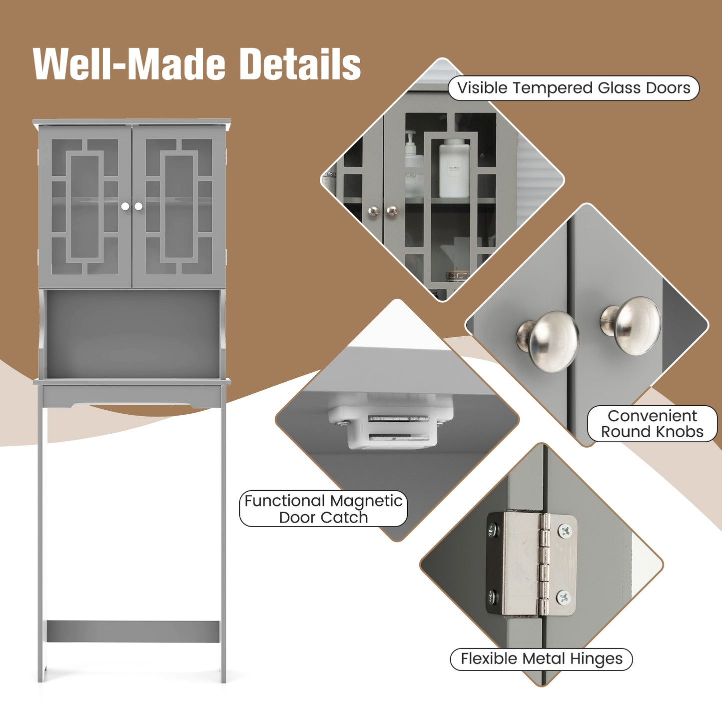 Over-the-Toilet Bathroom Spacesaver Cabinet with Door Storage