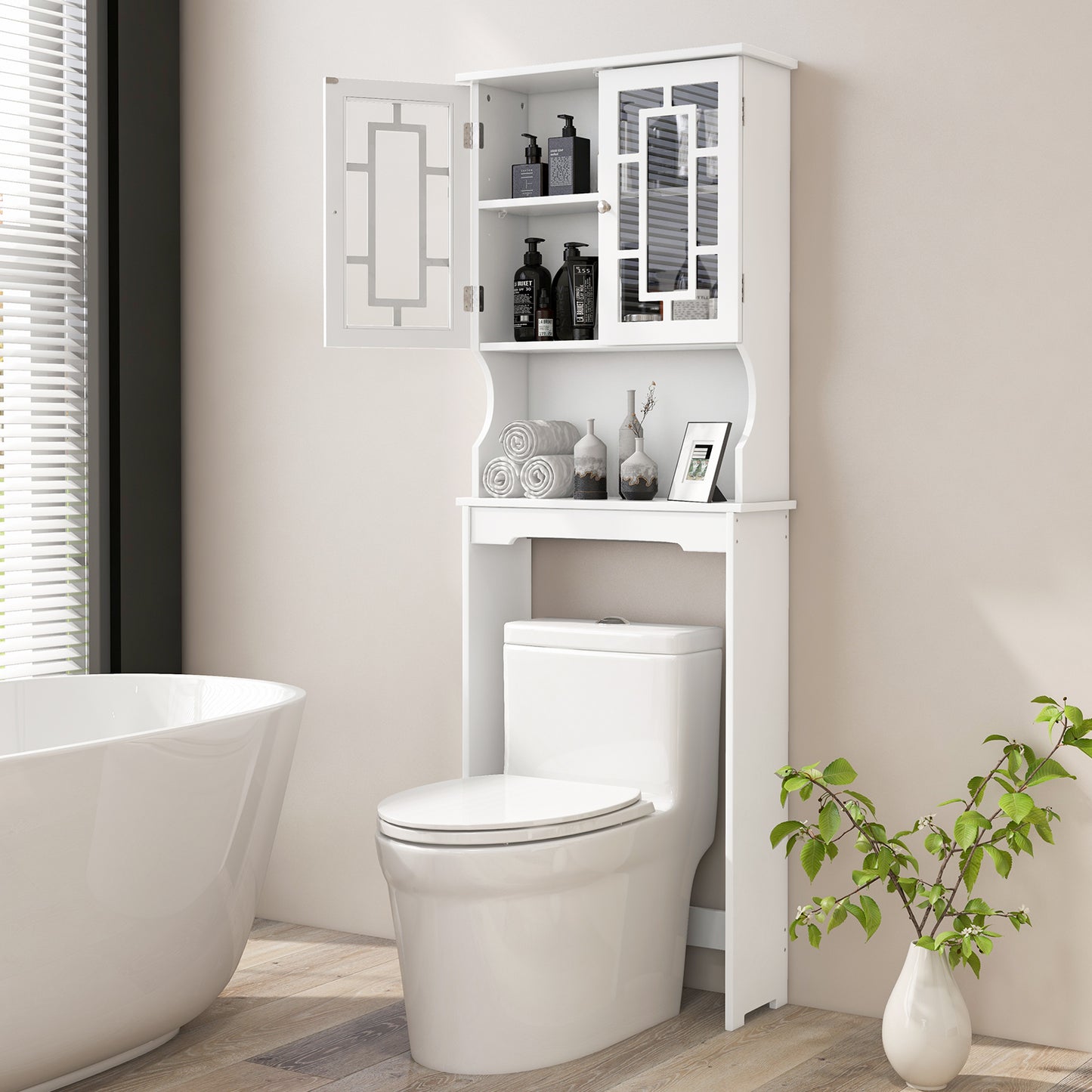 Over-the-Toilet Bathroom Spacesaver Cabinet with Door Storage