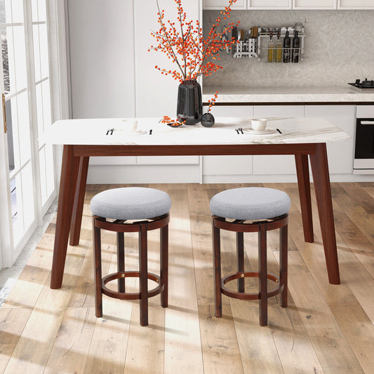 Set of 2 Swivel Counter Stools with Padded Cushions and Wood Legs, 26 Inch Height