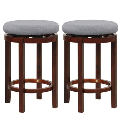 Set of 2 Swivel Counter Stools with Padded Cushions and Wood Legs, 26 Inch Height