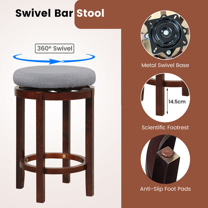 Set of 2 Swivel Counter Stools with Padded Cushions and Wood Legs, 26 Inch Height