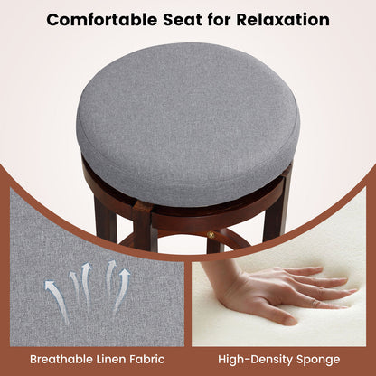 Set of 2 Swivel Counter Stools with Padded Cushions and Wood Legs, 26 Inch Height