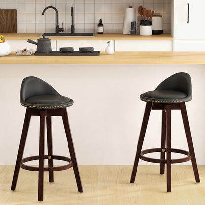 Set of 2 Swivel Bar Stools with Cushioned Seats and Low Backrest