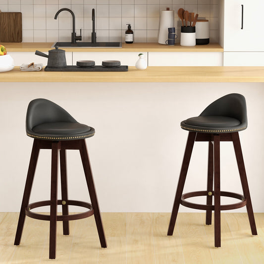 Set of 2 Swivel Bar Stools with Cushioned Seats and Low Backrest