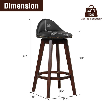 Set of 2 Swivel Bar Stools with Cushioned Seats and Low Backrest