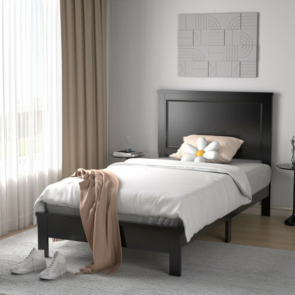 Premium Twin Size Platform Bed Frame with Solid Rubber Wood Legs – Black