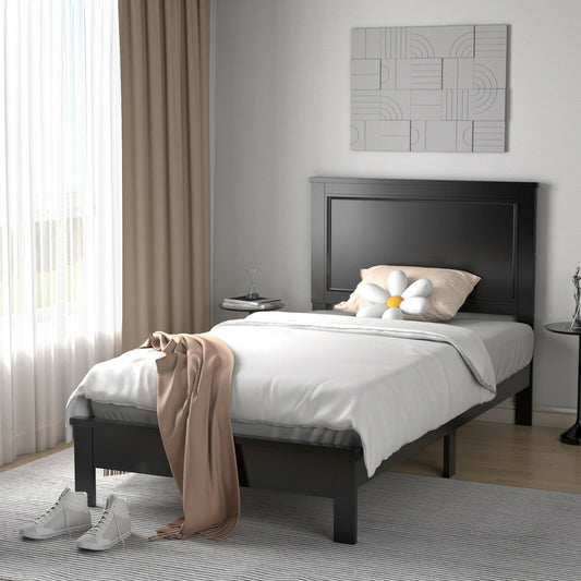 Premium Twin Size Platform Bed Frame with Solid Rubber Wood Legs – Black