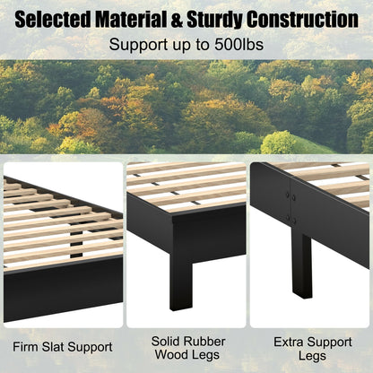 Premium Twin Size Platform Bed Frame with Solid Rubber Wood Legs – Black
