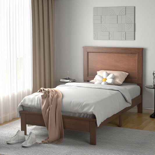 Premium Twin Size Platform Bed Frame with Solid Rubber Wood Legs – Walnut