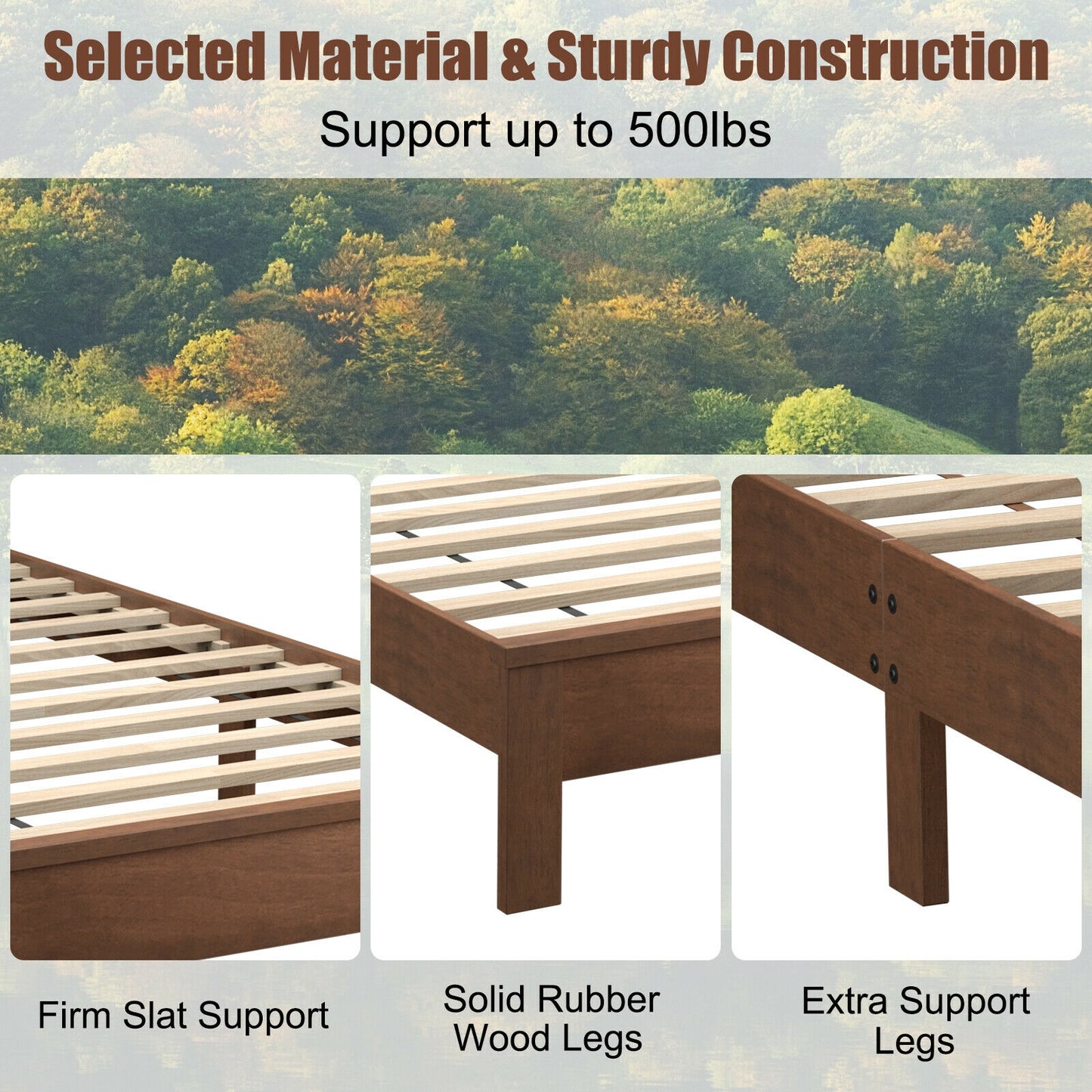 Premium Twin Size Platform Bed Frame with Solid Rubber Wood Legs – Walnut