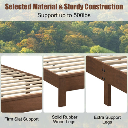 Premium Twin Size Platform Bed Frame with Solid Rubber Wood Legs – Walnut