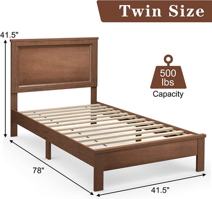 Premium Twin Size Platform Bed Frame with Solid Rubber Wood Legs – Walnut