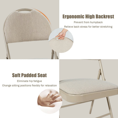 Set of 6 Portable Folding Chairs with Padded Seats for Office Kitchen Dining - Beige