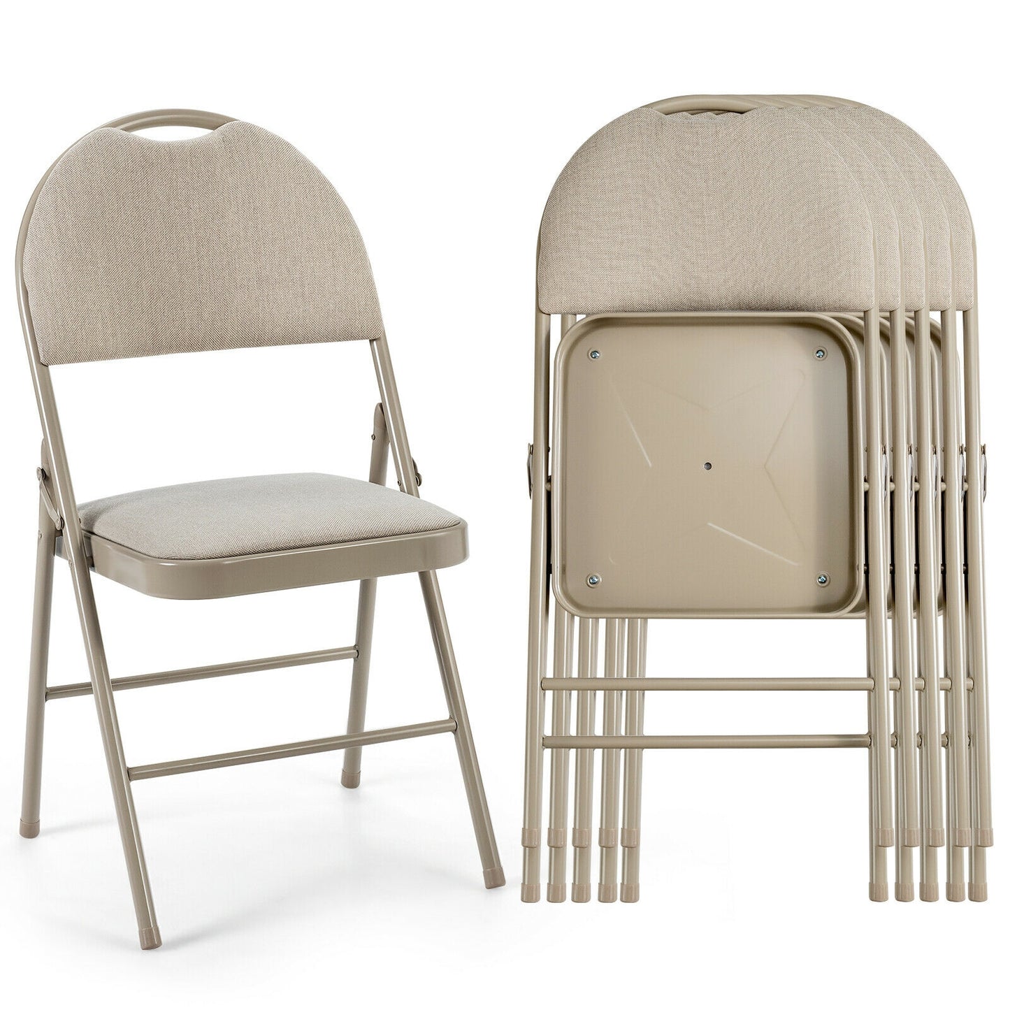 Set of 6 Portable Folding Chairs with Padded Seats for Office Kitchen Dining - Beige
