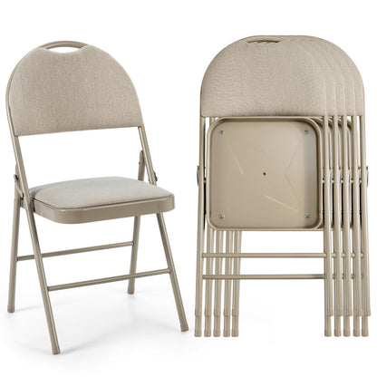 Set of 6 Portable Folding Chairs with Padded Seats for Office Kitchen Dining - Beige