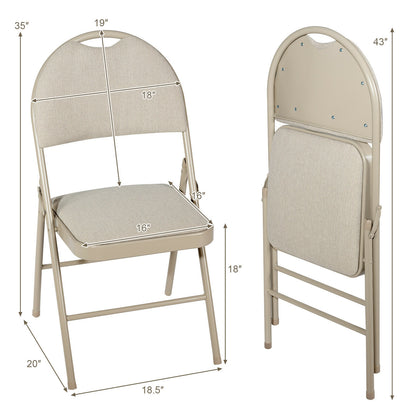 Set of 6 Portable Folding Chairs with Padded Seats for Office Kitchen Dining - Beige