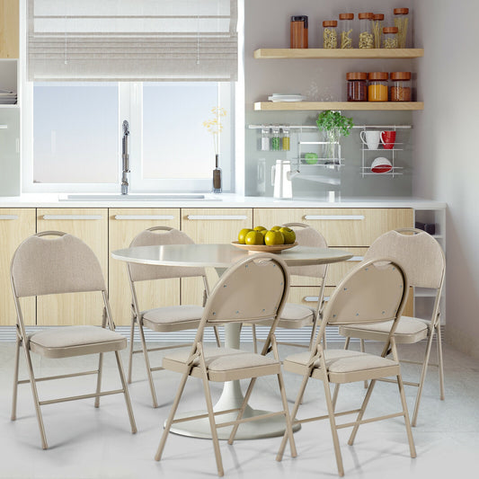 Set of 6 Portable Folding Chairs with Padded Seats for Office Kitchen Dining - Beige