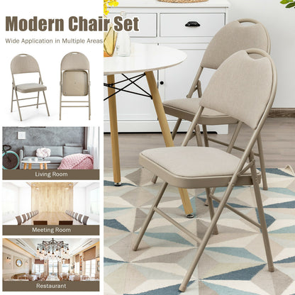Set of 6 Portable Folding Chairs with Padded Seats for Office Kitchen Dining - Beige