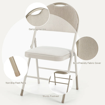 Set of 6 Portable Folding Chairs with Padded Seats for Office Kitchen Dining - Beige