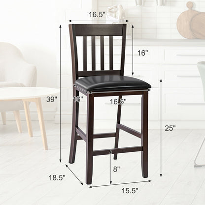Set of 2 Counter Height Bar Stools with Rubber Wood Legs and Cushioned Seats 25 Inch
