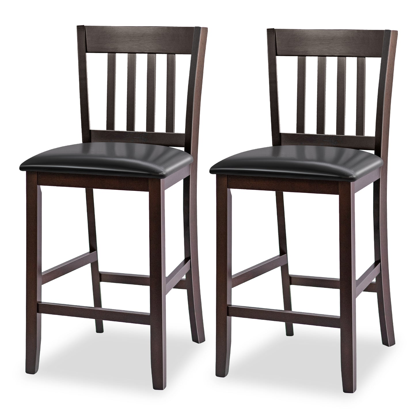 Set of 2 Counter Height Bar Stools with Rubber Wood Legs and Cushioned Seats 25 Inch