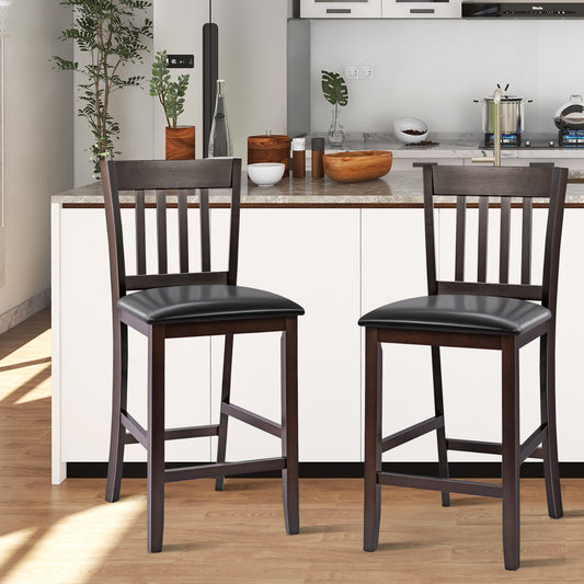 Set of 2 Counter Height Bar Stools with Rubber Wood Legs and Cushioned Seats 25 Inch