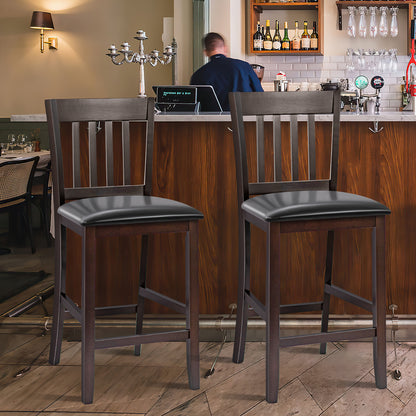 Set of 2 Counter Height Bar Stools with Rubber Wood Legs and Cushioned Seats 25 Inch
