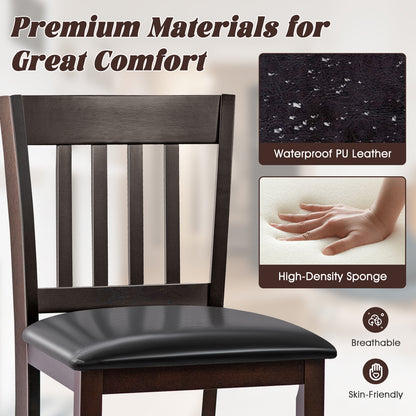 Set of 2 Counter Height Bar Stools with Rubber Wood Legs and Cushioned Seats 25 Inch