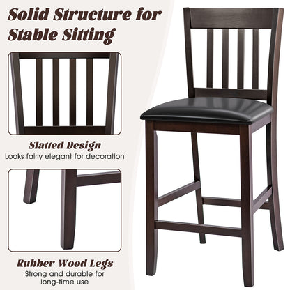 Set of 2 Counter Height Bar Stools with Rubber Wood Legs and Cushioned Seats 25 Inch