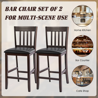 Set of 2 Counter Height Bar Stools with Rubber Wood Legs and Cushioned Seats 25 Inch