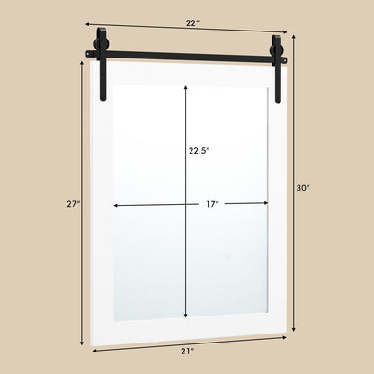 30 x 22 Inch Rustic Wall-Mounted Mirror with Solid Wood Frame and Metal Bracket - White