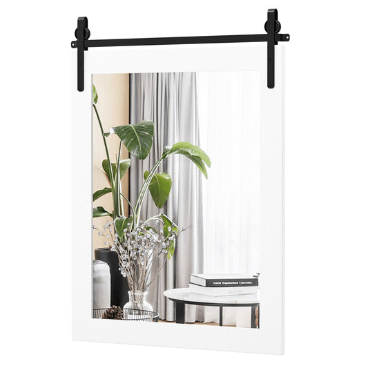 30 x 22 Inch Rustic Wall-Mounted Mirror with Solid Wood Frame and Metal Bracket - White