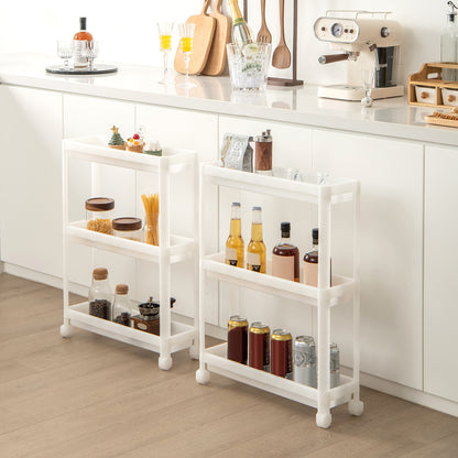 Set of 2 Slim 3-Tier Rolling Storage Carts with Detachable Shelves and Drainage Holes