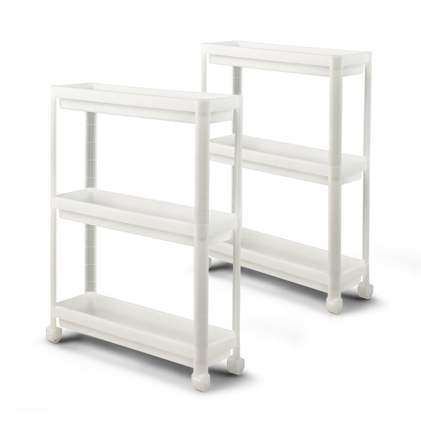 Set of 2 Slim 3-Tier Rolling Storage Carts with Detachable Shelves and Drainage Holes