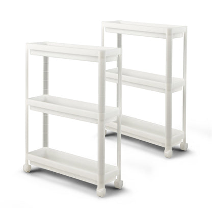 Set of 2 Slim 3-Tier Rolling Storage Carts with Detachable Shelves and Drainage Holes