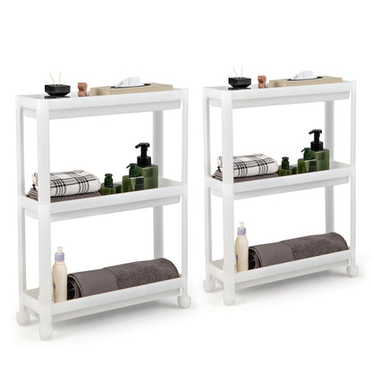 Set of 2 Slim 3-Tier Rolling Storage Carts with Detachable Shelves and Drainage Holes
