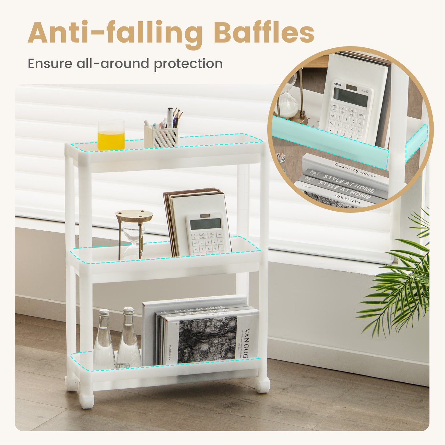 Set of 2 Slim 3-Tier Rolling Storage Carts with Detachable Shelves and Drainage Holes