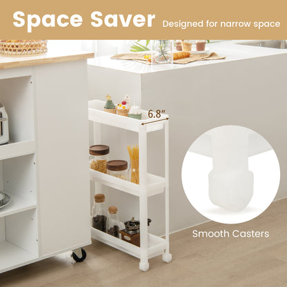Set of 2 Slim 3-Tier Rolling Storage Carts with Detachable Shelves and Drainage Holes