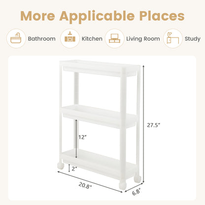 Set of 2 Slim 3-Tier Rolling Storage Carts with Detachable Shelves and Drainage Holes
