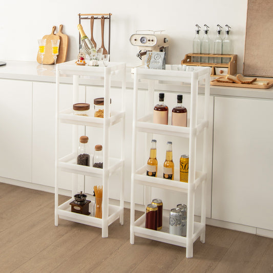 Set of 2 Slim Rolling Storage Carts with 4 Tier Adjustable Shelves and Drainage