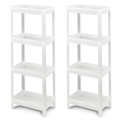 Set of 2 Slim Rolling Storage Carts with 4 Tier Adjustable Shelves and Drainage