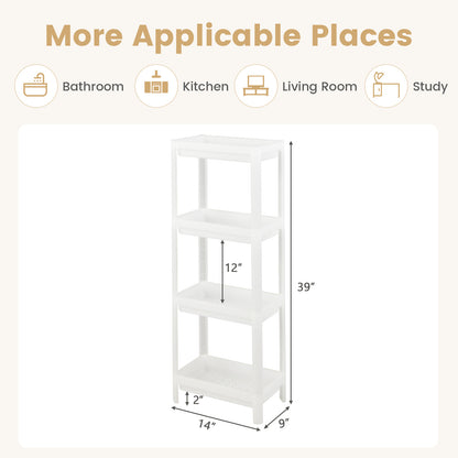 Set of 2 Slim Rolling Storage Carts with 4 Tier Adjustable Shelves and Drainage
