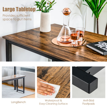 3 Piece Dining Table Set with Wood Table and Benches for Kitchen or Dining Room - Brown