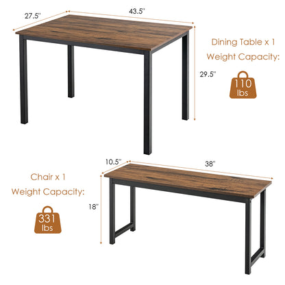 3 Piece Dining Table Set with Wood Table and Benches for Kitchen or Dining Room - Brown